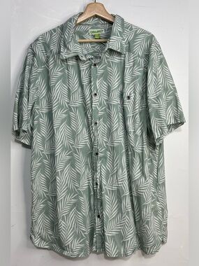 5 for $25🔥Cariloha Green Palm Leaf Print Button Front Luau Shirt 2XL